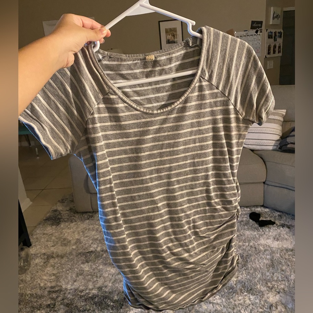Grey & White Striped Maternity Top